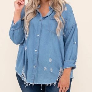 Distressed Denim Button Down